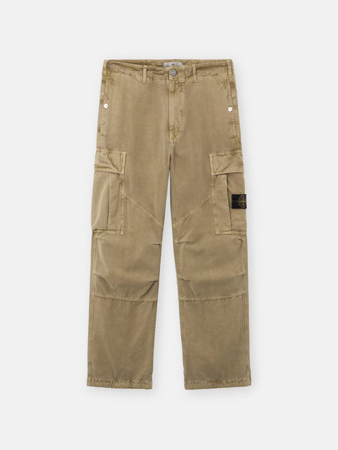 Stone Island - Military Green MINERAL DYED PANAMA COTTON Loose-fit cargo pants