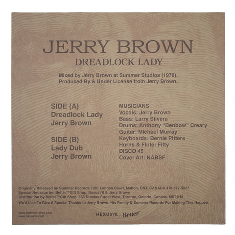 Better™ Gift Shop / Nexus VII / Summer Records - “Jerry Brown - Dreadlock Lady” 12" Vinyl Record
