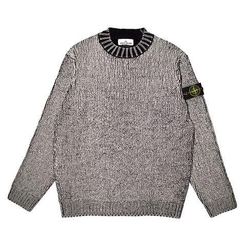 Stone Island - "Cotton Chenille" Black Knit Mock Neck Sweater