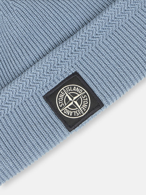 Stone Island - AVIO BLUE RIBBED SOFT ORGANIC COTTON Beanie