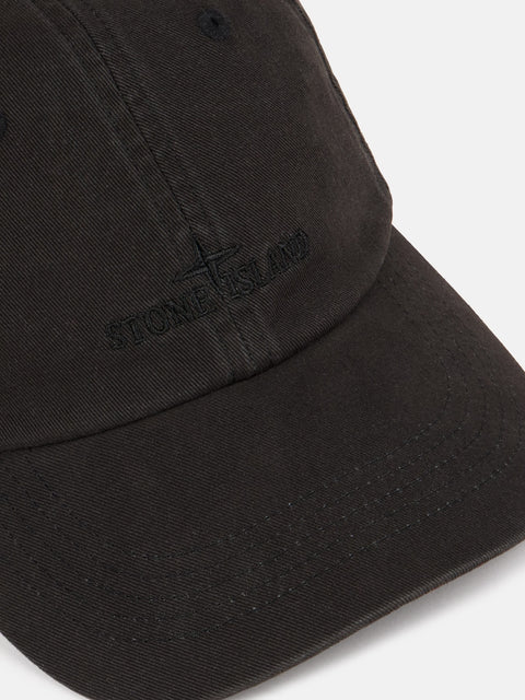 Stone Island  - BLACK BRUSHED COTTON GABARDINE Baseball cap
