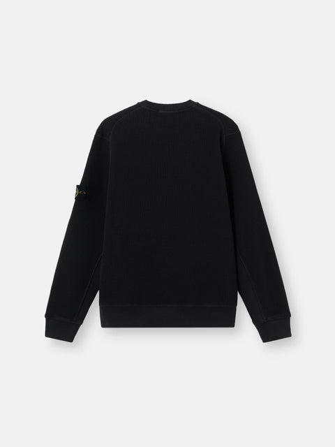 Stone Island - BLACK ORGANIC COTTON WAFFLE FLEECE Crewneck Sweatshirt