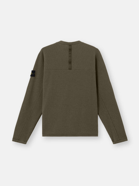 Stone Island  -  RIBBED WOOL NYLON "Military Green" Crewneck sweatshirt