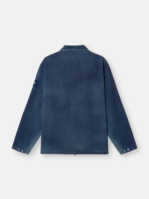 Stone Island - Slate Blue HAND SPRAYED REFLECTIVE LIGHT BULL DENIM-TC Comfort-fit zip-up overshirt