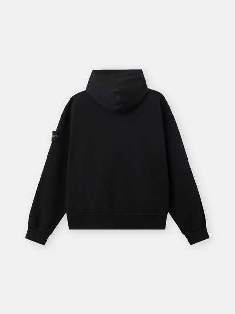 Stone Island - BLACK ORGANIC COTTON FLEECE Oversized-Fit Zip UP Hooded Sweatshirt