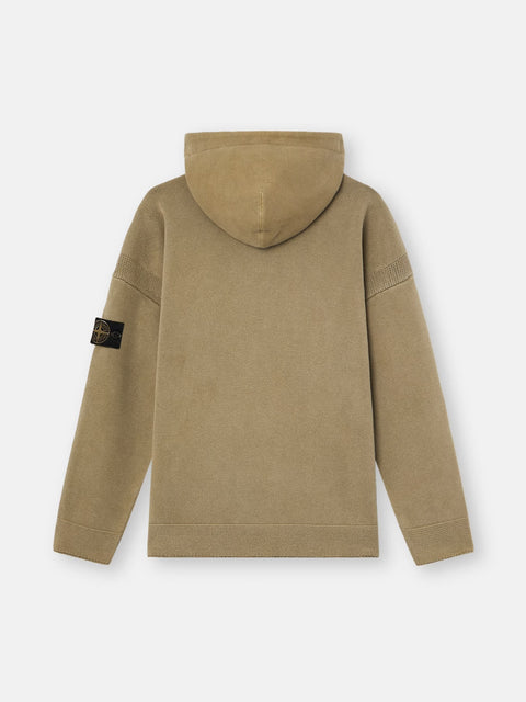 Stone Island - Military Green MIXED FABRIC IN MINERAL DYED REGENERATED COTTON Loose-fit hooded half-zip sweatshirt