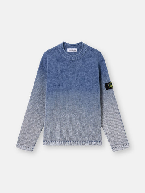 Stone Island - AVIO BLUE COTTON CHENILLE DEGRADÉ PRINT Oversized-fit crewneck sweater