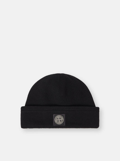Stone Island - BLACK RIBBED SOFT ORGANIC COTTON Beanie