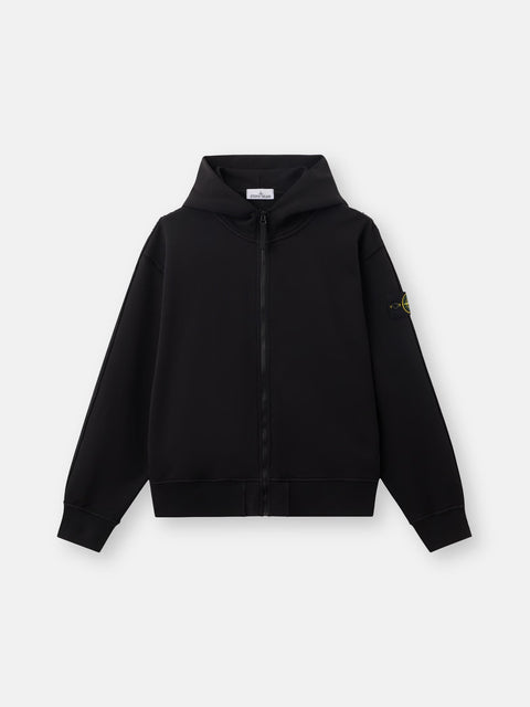 Stone Island - BLACK ORGANIC COTTON FLEECE Oversized-Fit Zip UP Hooded Sweatshirt