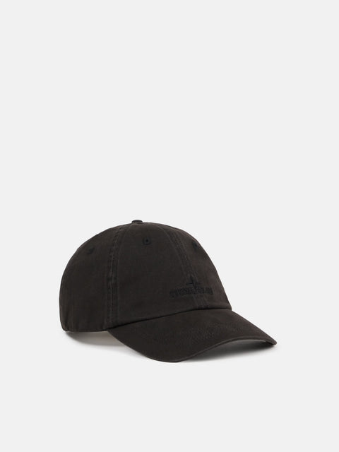 Stone Island  - BLACK BRUSHED COTTON GABARDINE Baseball cap