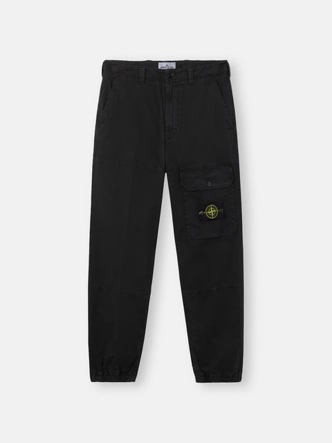 Stone Island - BLACK ORGANIC COTTON STRETCH BROKEN TWILL 'OLD' EFFECT Loose-Fit Cargo Pants