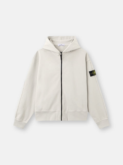 Stone Island - PEARL GREY ORGANIC COTTON FLEECE Oversized-Fit Zip UP Hooded Sweatshirt