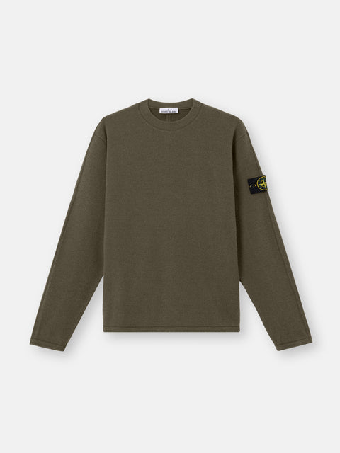 Stone Island  -  RIBBED WOOL NYLON "Military Green" Crewneck sweatshirt
