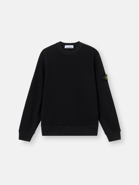 Stone Island - BLACK ORGANIC COTTON WAFFLE FLEECE Crewneck Sweatshirt