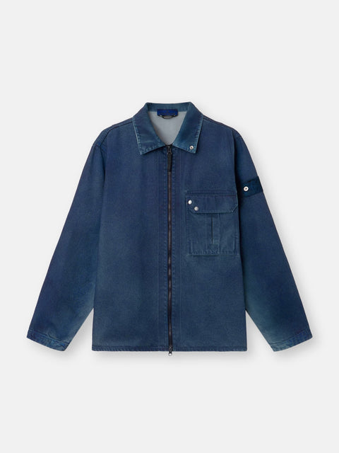 Stone Island - Slate Blue HAND SPRAYED REFLECTIVE LIGHT BULL DENIM-TC Comfort-fit zip-up overshirt
