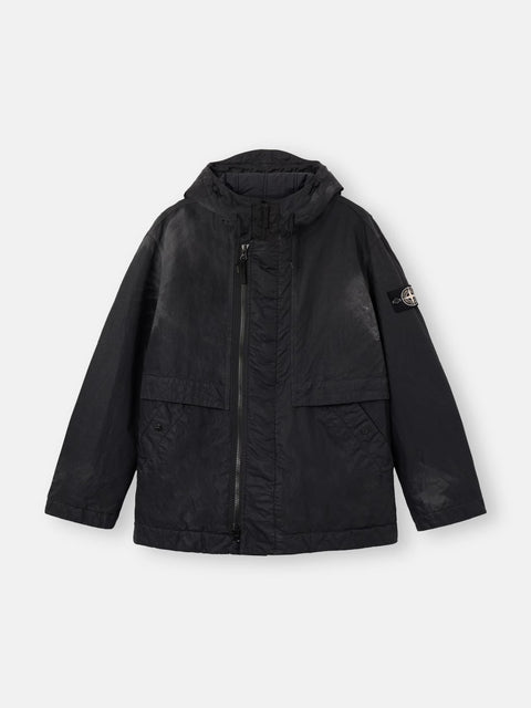 Stone Island - BLACK DENSE NYLON-TC HAND SPRAYED REFLECTIVE Hooded Jacket