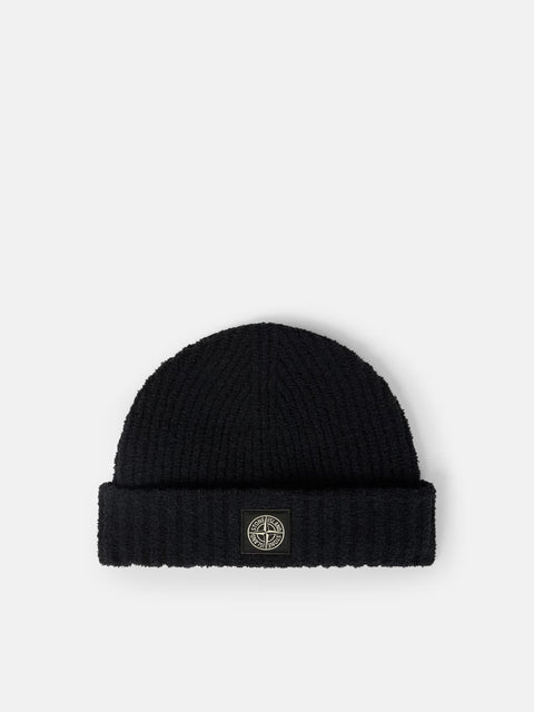 Stone Island - BLACK FULL RIB COTTON BOUCLÉ Beanie